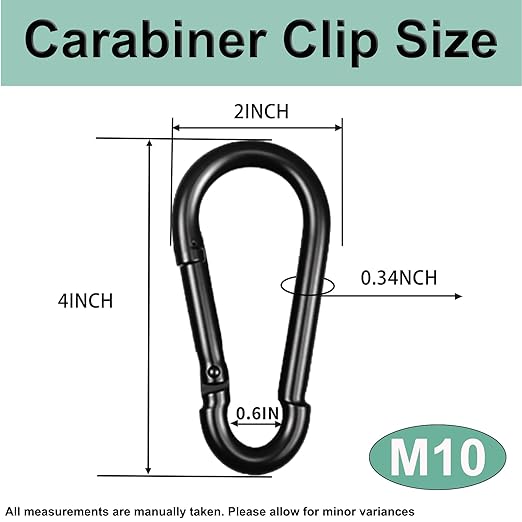 Black Carabiner, Heavy Duty Galvanized Steel Spring Snap Hook Carabiner Clips with 770LBS Holding Capacity, Ideal for Outdoor, Hammock, Swing and Travel (15PCS M10 4Inch)