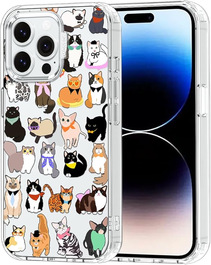 MOSNOVO Case for iPhone 14 Pro Max, [Buffertech 6.6ft Military-Grade Drop Protection] [Anti Peel Off Tech] Clear TPU Bumper Phone Case Cover Design - Cute Cats