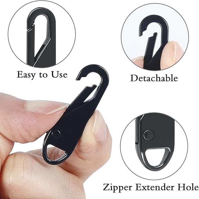 OXT 8 PCS Black Upgraded Zipper Pull, Premium Zipper Pull Replacement, Zipper Tab Tags Cord Extension Fixer for Luggage, Backpacks, Jackets, Purses, Handbags