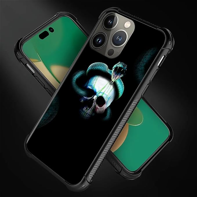 for iPhone 14 Pro Case, Skeleton Winding Snake Pattern Graphic Design Girl Boy Soft Silicone Hard Acrylic Shock Protection for iPhone 14 Pro