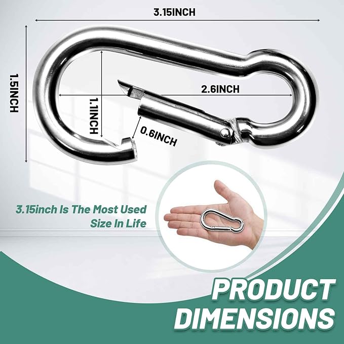 Pixel Panda 3.1&4 Inch Heavy Duty Carabiner Clips Load 1000lbs, 2&4&8Pack Large Snap Hooks for Gym, Outdoor, Swing, Hammock