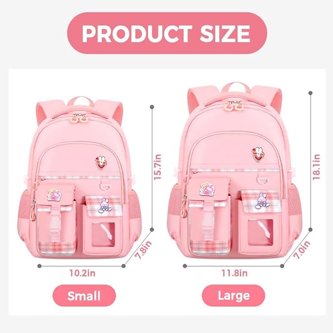 Cute Backpack for Teen Girls Kids Kawaii Bookbag Elementary Middle School Student Back Packs Aesthetic Travel Daypack Ages 6-8 8-10 10-12 (Pink,S)