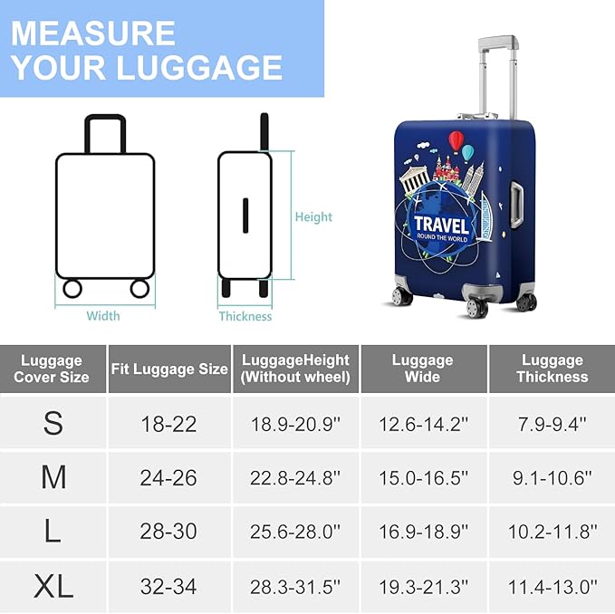 ANNA QUEEN Travel Globe Airplane Luggage Cover -Stretchable Airplane Suitcase Protector Sleeve,Universal Washable Fit for 20-37 Inch Checked Baggage,Water Resistant Durable Luggage Protector