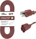6FT Brown Outdoor Extension Cord-16/3 SJTW Durable Extension Cord for Christmas Lights with 3 Prong Grounded Plug, Great for Outside Christmas Decorations