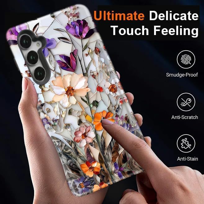 Compatible for Samsung Galaxy A17 5G Case, Dual Layer Heavy Duty 2 in 1 Shockproof Protective Phone Case,Marble Pressed Flowers