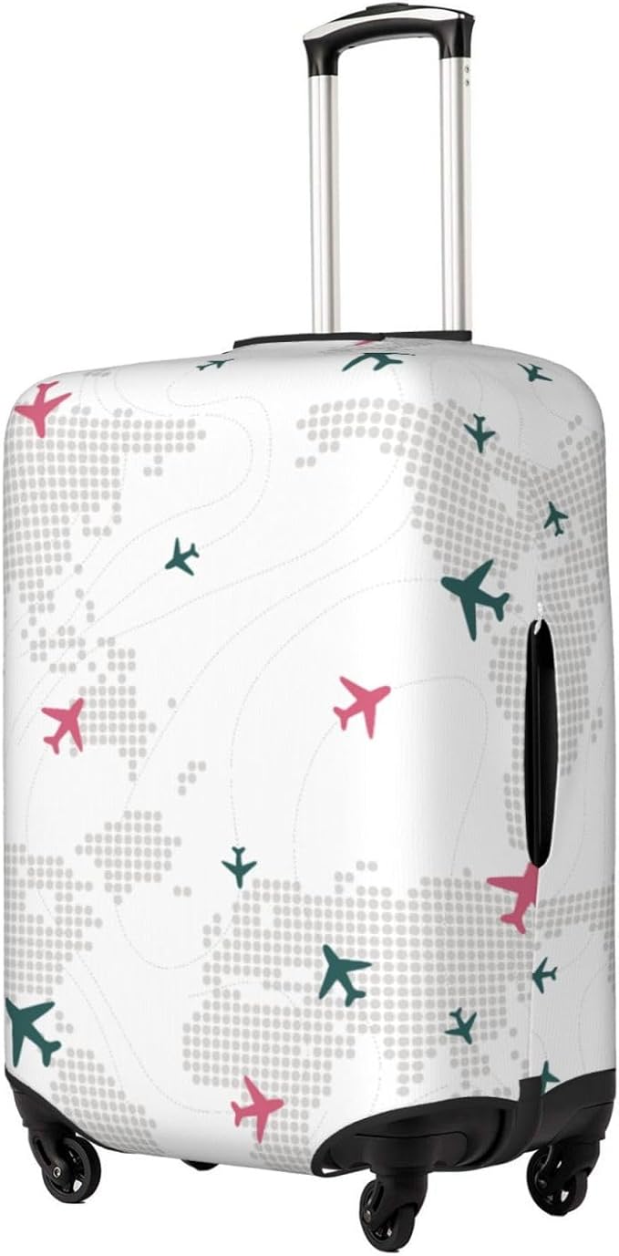 Luggage Cover with World Map and Airplane Print, Elastic Travel Suitcase Protector for Suitcase (Fits 18-21 Inch Luggage)