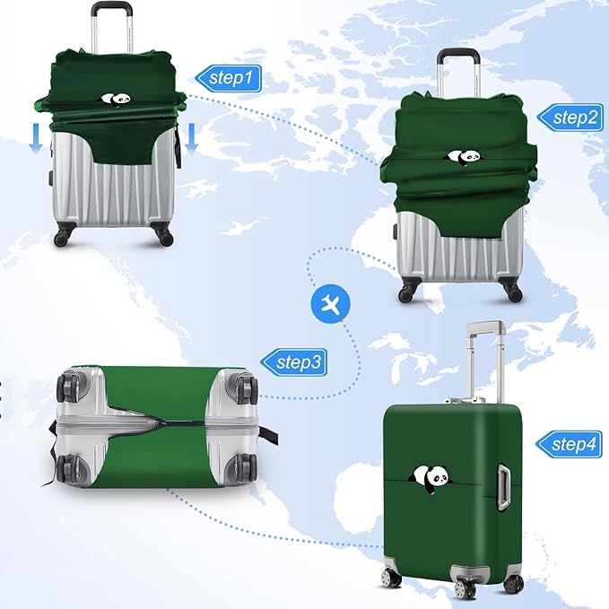 ANNA QUEEN Panda Travel Luggage Cover- Cartoon Cute Stretchable Airplane Suitcase Protector Sleeve,Universal Washable Fit for 20-22 Inch Checked Baggage,Water Resistant Durable Luggage Protector
