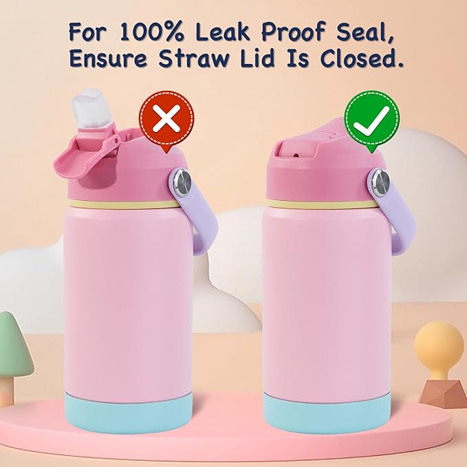 Kerilyn 12oz Kids Water Bottle 2 Pack, Stainless Steel Insulated Water Bottle Bulk, Toddler Cups with Straws Leak-Proof, Kids Water Bottles for School Boys Girls, BPA Free, Blue+Green 2 Piece Set