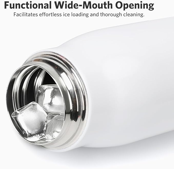 Small Water Bottle 12 oz, Dusgut Insulated Water Bottle, Stainless Steel, Wide Mouth Portable Lid, Ice White