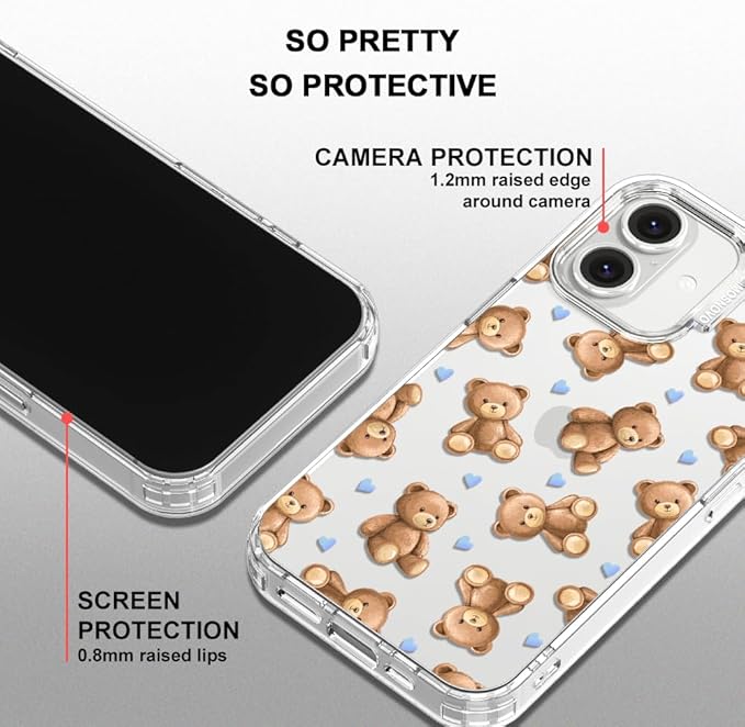 MOSNOVO for iPhone 16 Plus Case, Shockproof Military-Grade Protection 6.6ft Drop Tested, Clear Phone Case for iPhone 16 Plus, Teddy Mood Design