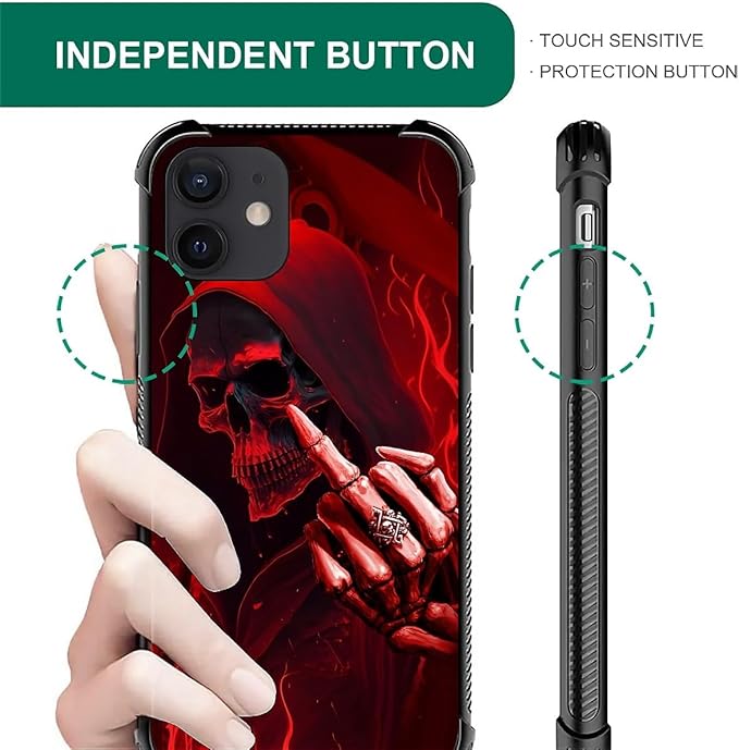 for iPhone 12/12 Pro Case, Gestures Funny Skull Pattern Graphic Design Girl Boy Soft Silicone Hard Acrylic Shock Protection for iPhone 12/12 Pro
