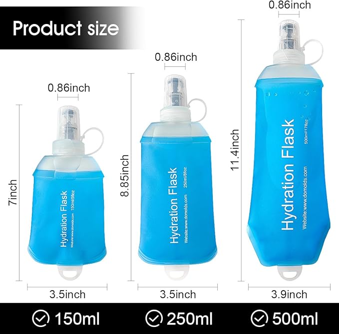 WILDREEDS 500ml Soft Flask, TPU Collapsible Soft Water Bottle for Hydration Pack, Running Vest, Folding Water Bottle for Hiking Cycling Climbing-2Pcs, Blue