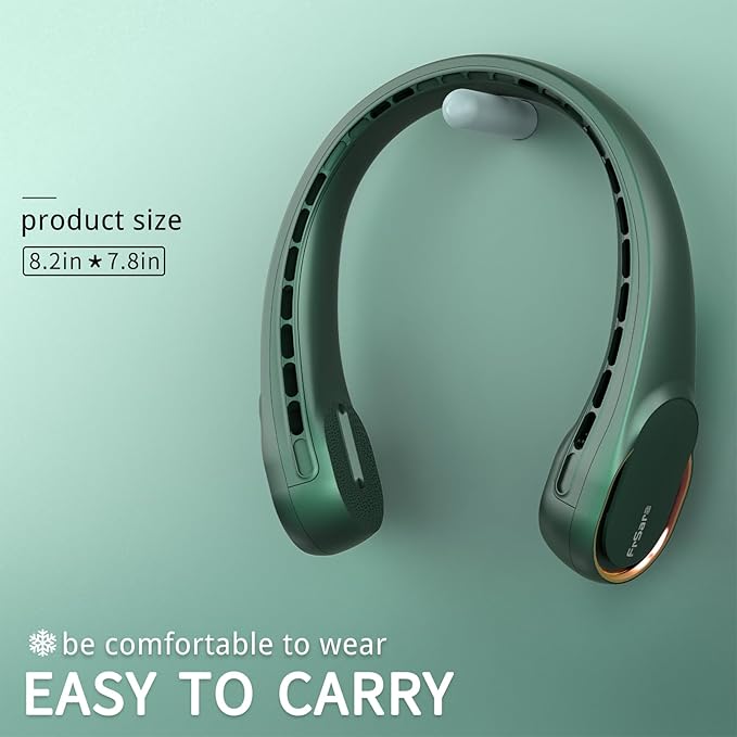 FrSara Bladeless Neck Fan, Strong Wind, Adjustable, 360° Cooling, Super Quiet, No Blade Fan Design, No Hair Twisting, Even Air Volume On Both Sides, Non-Slip Material, Short Charging, Long Use Time