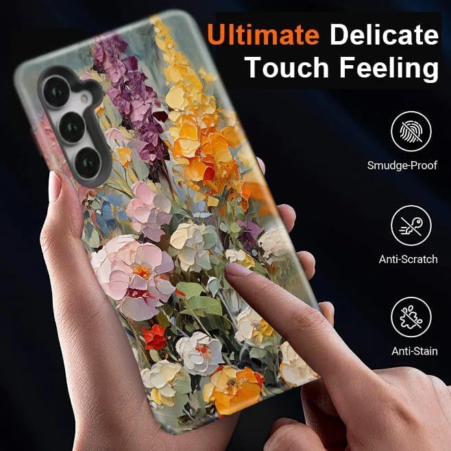 Compatible for Samsung Galaxy S26 Plus 5G Case, Dual Layer Heavy Duty 2 in 1 Shockproof Protective Phone Case,Oil Painting Flowers