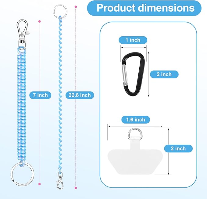 takyu 2PCS Phone Lanyard Tether Strap with 4*Patch and 1*Carabiner for Travel Outdoor Hiking Cycling Climbing Skiing Compatible for iPhone Most Smartphones - White Blue
