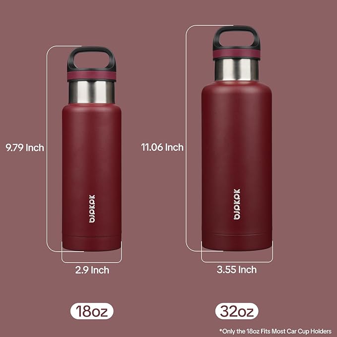 BJPKPK Insulated Water Bottle 18OZ Stainless Steel Water Bottle with Handle Double Walls Vacuum Insulated BPA Free Flask, Deep Red