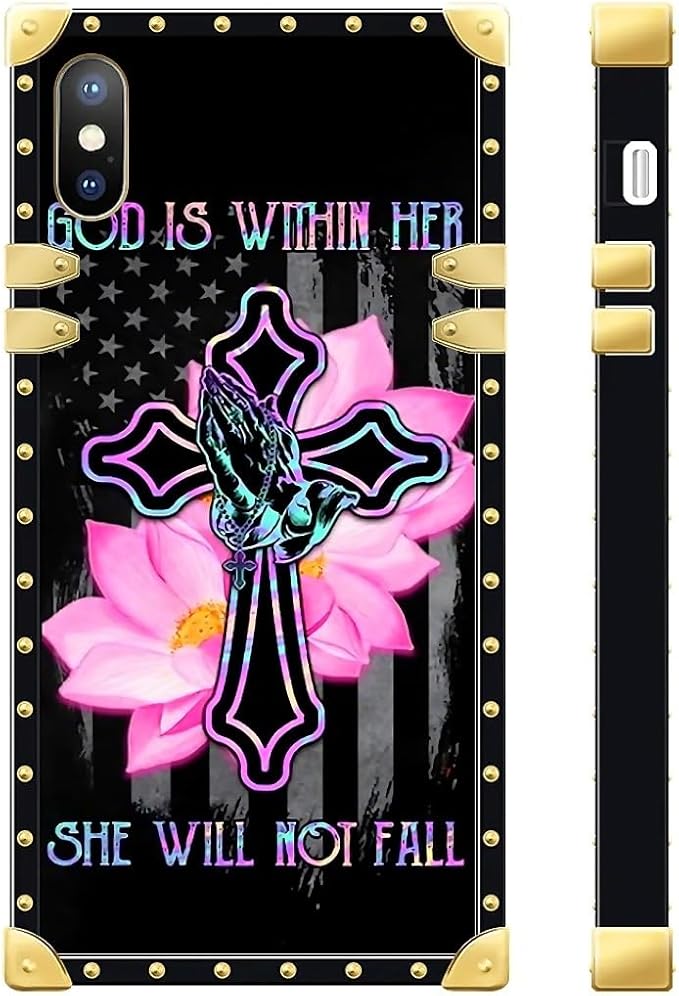 Compatible with iPhone Xs Max Case, Praying Cross Hands Luxury Golden Decoration for Girl Women Soft TPU Shockproof Protective Hard PC Back for iPhone Xs Max