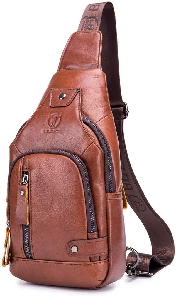 Hebetag Leather Sling Bag Hiking Daypack for Men Women Outdoor Travel Camping Fishing Crossbody Shoulder Chest Pack Backpack