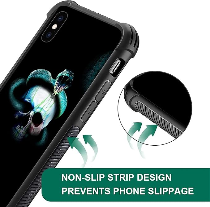 for iPhone X/Xs Case, Skeleton Winding Snake Pattern Graphic Design Girl Boy Soft Silicone Hard Acrylic Shock Protection for iPhone X/Xs