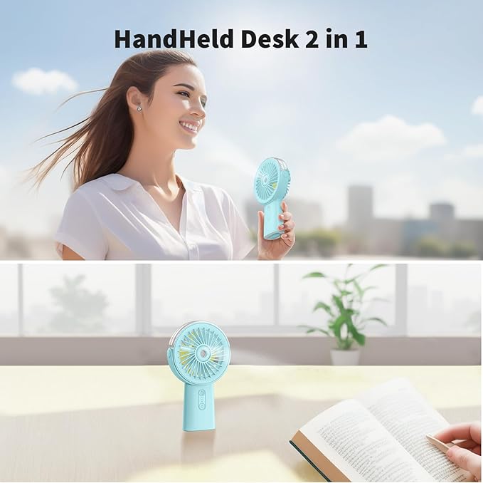 Otlonpe Handheld Misting Fan Portable, Small Personal Hand Held Rechargeable Mist Fan Water Spray, 4000mAh Battery Operated Hand Mister Fans 3-Speed, 4-15 Hrs Runtime for Travel Home Office Outdoor