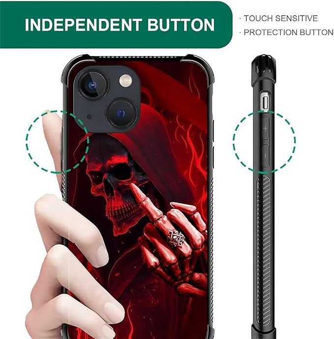 for iPhone 13 Case, Gestures Funny Skull Pattern Graphic Design Girl Boy Soft Silicone Hard Acrylic Shock Protection for iPhone 13