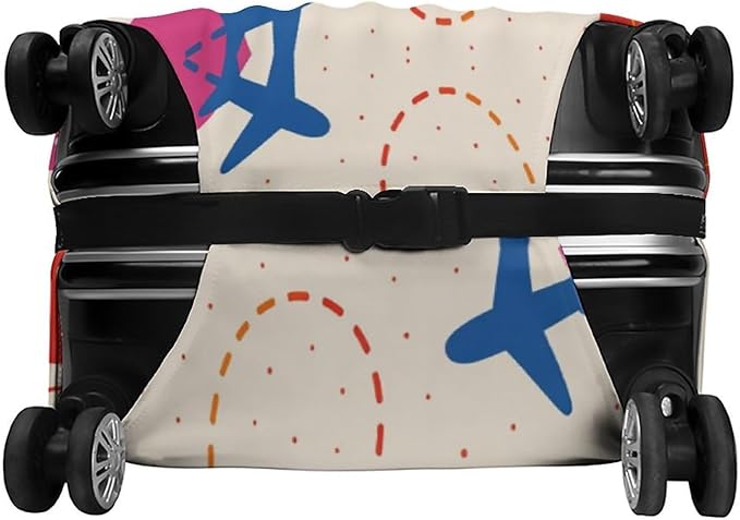 Colorful Airplane Stretch Luggage Cover, Washable Suitcase Protector Fits 30-32in Cases, Secure Fit for Carry On Checked Bags, Travel Essentials