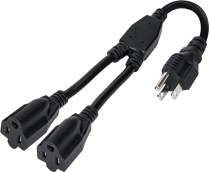 Elecan 3-Prong Y Splitter Power Extension Cord 1 FT, Straight Plug 1 to 2 Way Outlet Space Saver, Heavy Duty Weatherproof SJTW, 16AWG 13A, 5-15P Cable Extender for Indoor Outdoor-UL