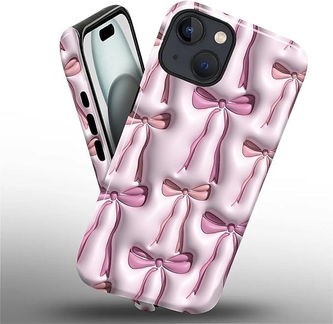 for iPhone 15 Plus Case,HL2 Abstract Ribbons Bows Hybrid 2 Layer Hard Shell Silicone Protective Pattern Design Case