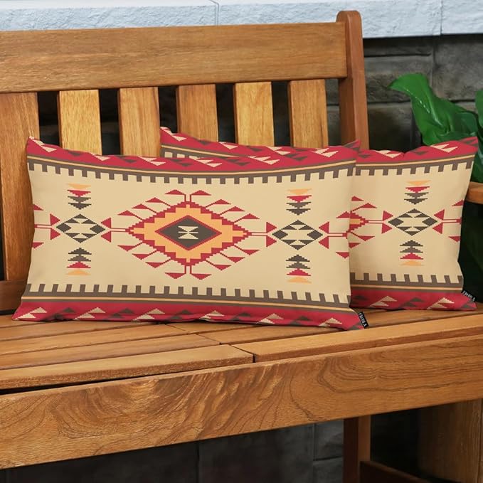 EKOBLA Vintage Ethnic Pattern 12x20 Pillow Case Tribal Print American Style Aztec Boho Geometric Square Cotton Linen Decorative Cushion Case for Couch Sofa Chair Bed 12x20 Inches