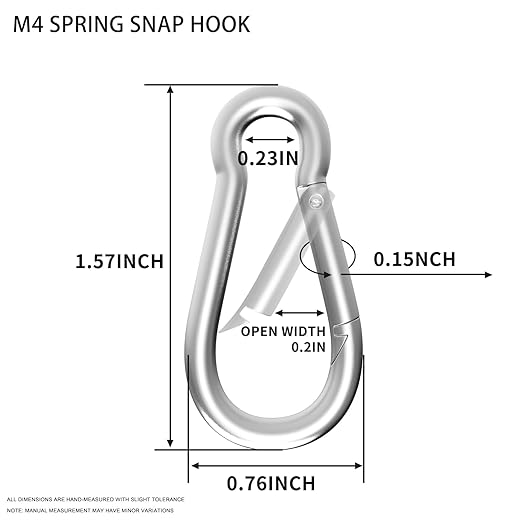 Carabiner, Heavy Duty Galvanized Steel Spring Snap Hook Carabiner Clips with 120LBS Holding Capacity, Ideal for Outdoor, Hammock, Swing and Travel (M4 1.57Inch, 20PCS)