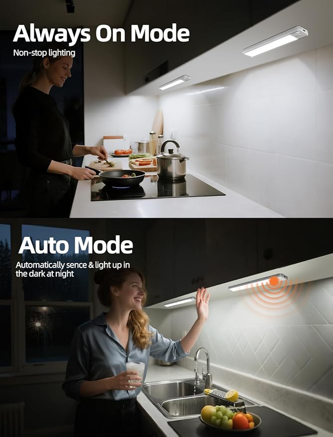 Under Cabinet Motion Sensor Lighting: Dimmable Rechargeable Lights Indoor - Battery Operated Lights - Undercabinet Wireless Closet Light Magnetic Led Light for Kitchen Home Bathroom Counter 5 Pack