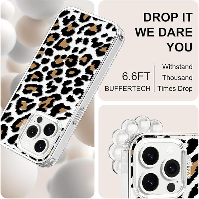 MOSNOVO Case for iPhone 14 Pro Max, [Buffertech 6.6ft Military-Grade Drop Protection] [Anti Peel Off Tech] Clear TPU Bumper Phone Case Cover Design - Leopard Print