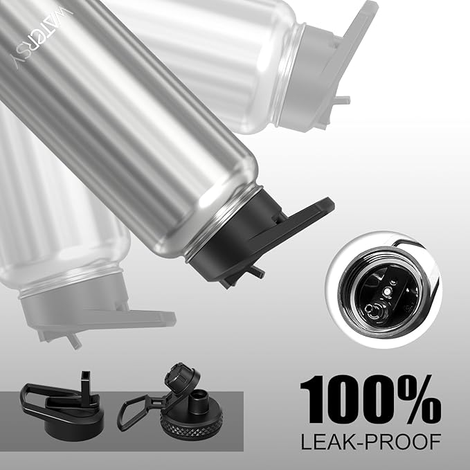 32oz Insulated Water Bottle (Cold for 48 Hrs),BPA Free&Leak Proof,Stainless Steel Water Flask,Water Jug with Straw Spout Lids for Gym,Hiking,Travel,Stainless