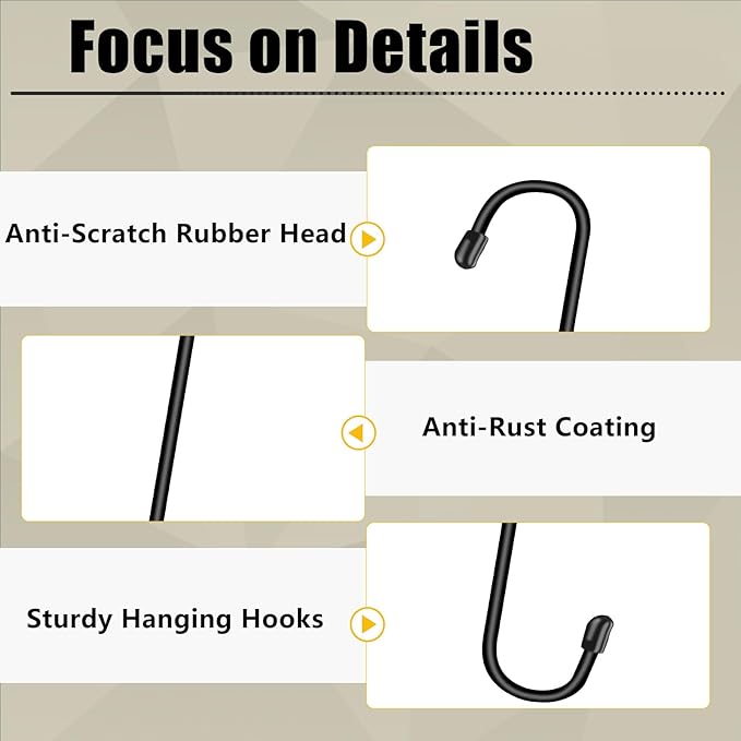 Dpyrrhic 6 Pack 10 Inch Large S Hooks for Hanging Plants,Black Extra Matel Heavy Duty Hook for Hang Brsket,Bird House,Clothes,Kitchenware