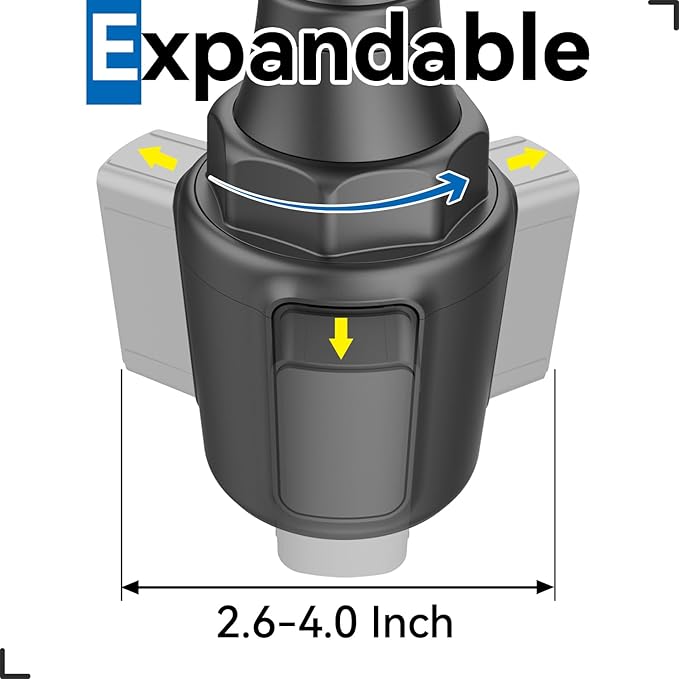 Cup Holder Car Mount for Portable CarPlay Screens, Adjustable Height, Flexible Long Arm, Alternative Cupholder Mounting Solution for in-Car Android Display Monitors (Bracket Adapter Included)