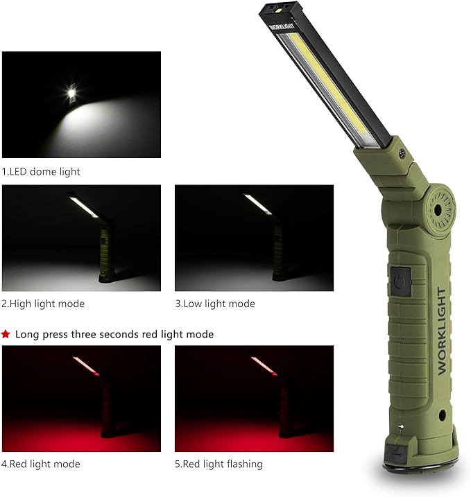 Lmaytech 4 Pack Rechargeable LED Work Lights with Magnetic Base and 360° Rotation, 5 Modes for BBQ, Camping, Reading, and Car Repair