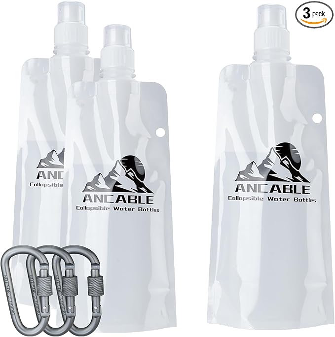 Ancable 17oz Collapsible Water Bottles, 3-Pack Reusable Travel Foldable Water Bottles for Hiking Camping Running Bike, BPA-Free Water Bottle, White