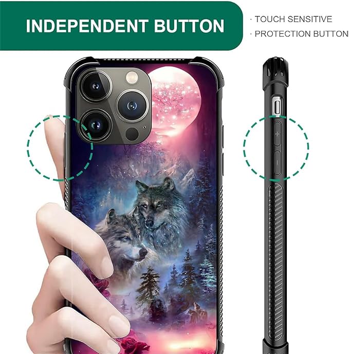 for iPhone 12 Pro Max Case, Star Two Wolfs Howling Pattern Graphic Design Girl Boy Soft Silicone Hard Acrylic Shock Protection for iPhone 12 Pro Max