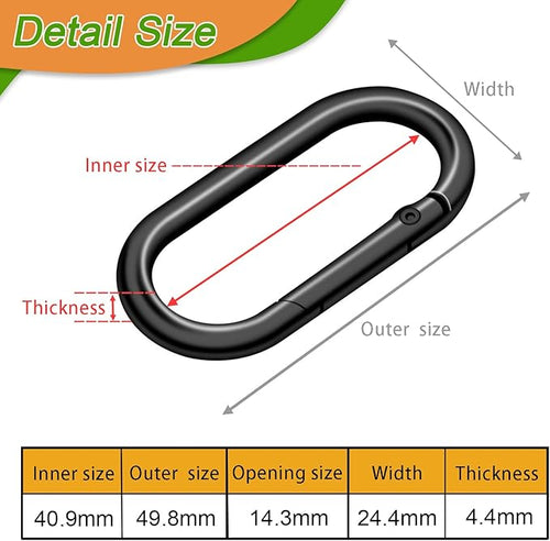 10Pack Oval Large Carabiner Clip, Metal Spring Carabiner Clips for Paracord Keychain Lanyard, Car Key Rings, Dog Tag Clip, Pets Collar Buckles, Purse Keychain Replacement (Gun Black)