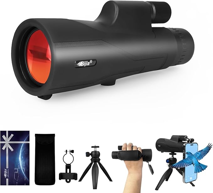 BIJIA 12x52 ED Monocular Telescope with Tripod & Phone Adapter – BAK4 Prism, Fully Multi-Coated Lens, Waterproof High Power Scope for Bird Watching, Hunting & Travel