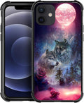 for iPhone 12/12 Pro Case, Star Two Wolfs Howling Pattern Graphic Design Girl Boy Soft Silicone Hard Acrylic Shock Protection for iPhone 12/12 Pro