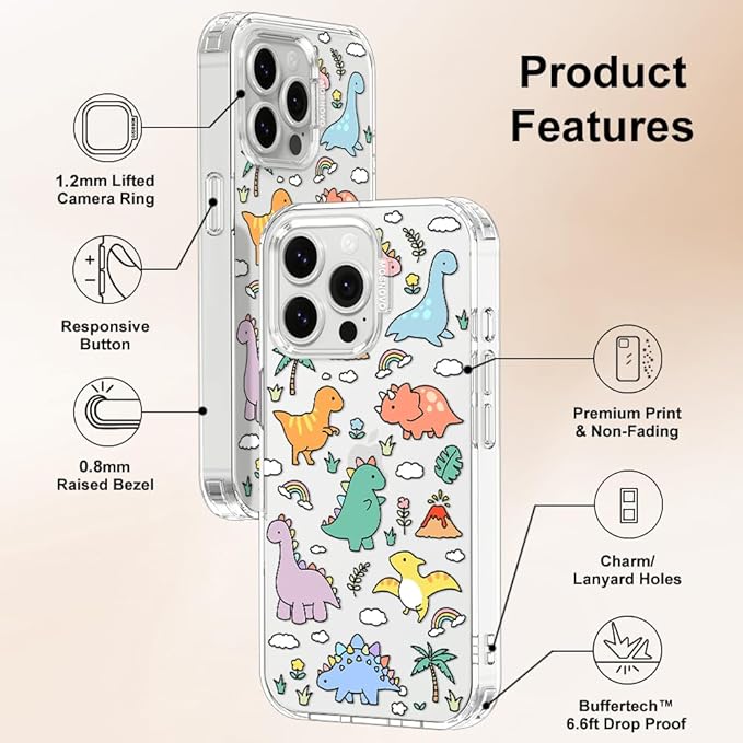 MOSNOVO for iPhone 13 Pro Case | Military Grade 6.6ft Drop Tested | Clear with Dinosaur Land Design