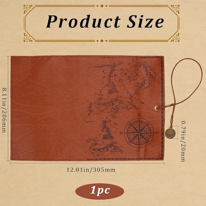 GORGECRAFT Canvas PU Leather Pencil Bag Strap Vintage Treasure Map Compass Pattern Pen Case Holder Cover Rollup Retro Pen Bag Wrap Roll up Portable Stationery Pouch with Alloy Charming Sandy Brown