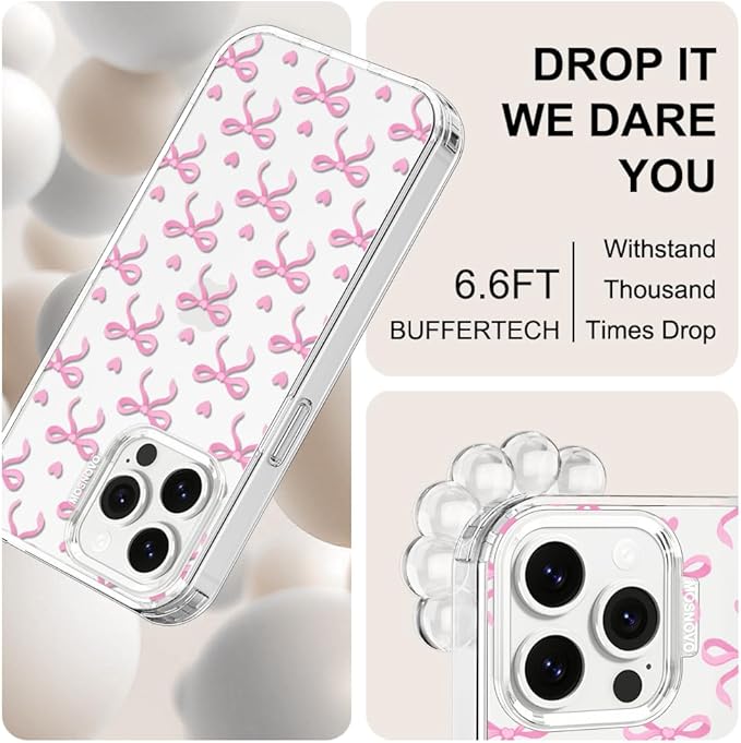 MOSNOVO Case for iPhone 13 Pro Max, [Buffertech 6.6ft Military-Grade Drop Protection] [Anti Peel Off Tech] Clear TPU Bumper Phone Case Cover Design - Bowtiful Love
