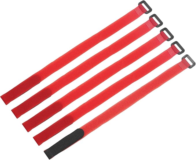 MECCANIXITY 5Pcs Reusable Battery Tie Down Straps,0.8x16" Red Nylon Multipurpose Battery Hold Down Adjustable Cinch Strap Hook Loop Fastening Tie for Quadcopters FPV RC Drone Boat Car