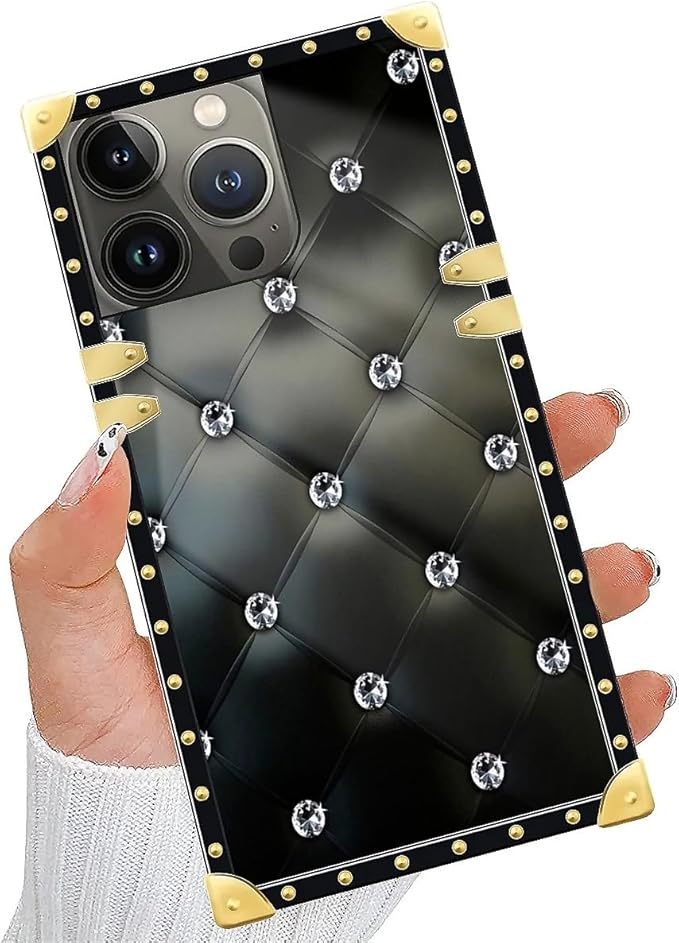Compatible with iPhone 14 Pro Max Case, Shiny Black Sofa Crystal Luxury Golden Decoration for Girl Women Soft TPU Shockproof Protective Hard PC Back for iPhone 14 Pro Max