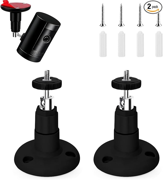 2 Pack Ring Camera Mount Bracket for Ring Stick Up Cam, Ring Outdoor Cam Plus , Ring Indoor Cam | 360° Adjustable Wall Mount or Celling Mount , No Drill , Weatherproof (Black)