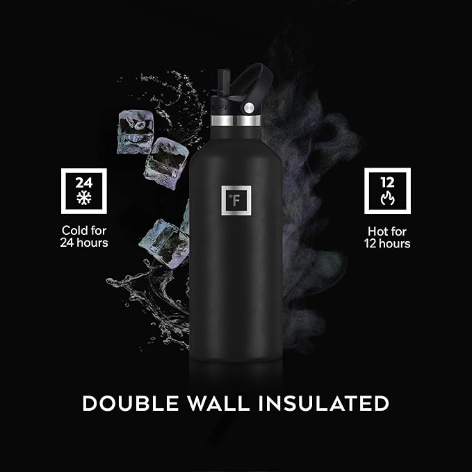 IRON °FLASK Camping & Hiking Hydration Flask with Straw, BPA-Free Insulated Stainless Steel Sports Water Bottle - 24 oz Graphite