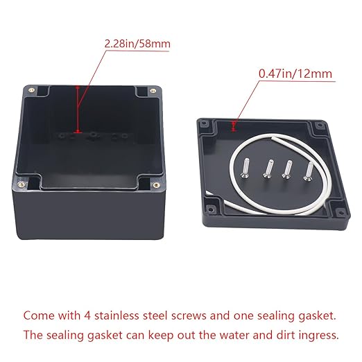 Project Box IP65 Waterproof Junction Box ABS Plastic Black Electrical Boxes DIY Electronic Project Case Power Enclosure 4.72x4.72x2.95 inch (120x120x75mm)