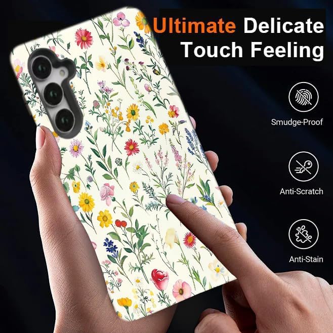 Compatible for Samsung Galaxy A37 5G Case, Dual Layer Heavy Duty 2 in 1 Shockproof Protective Phone Case,Vintage Botanical Wildflower Print